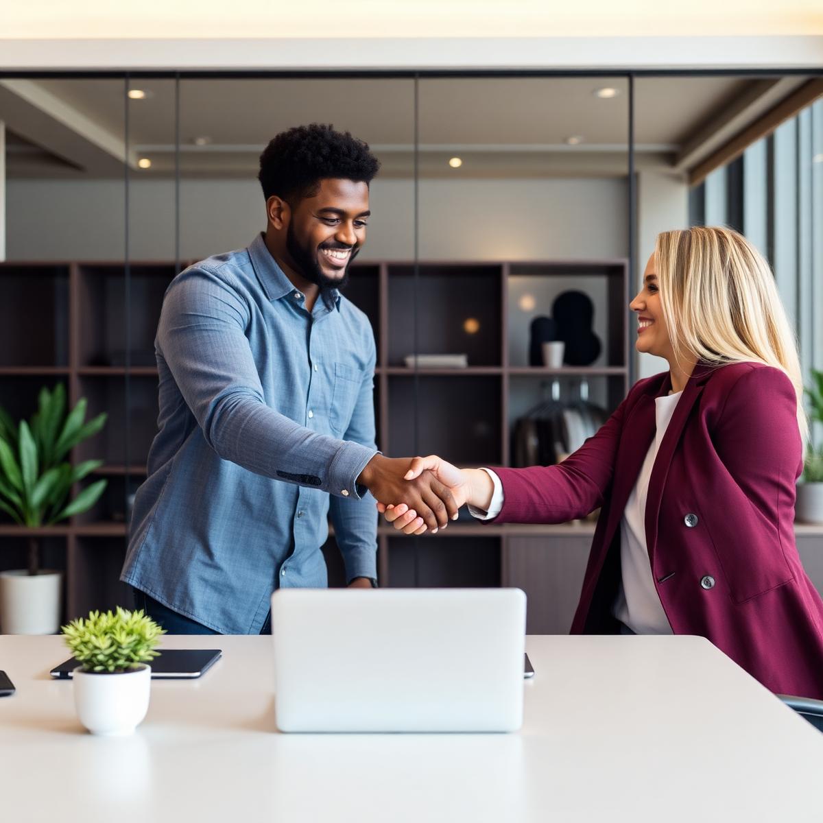 Happy client shaking hands with advisor