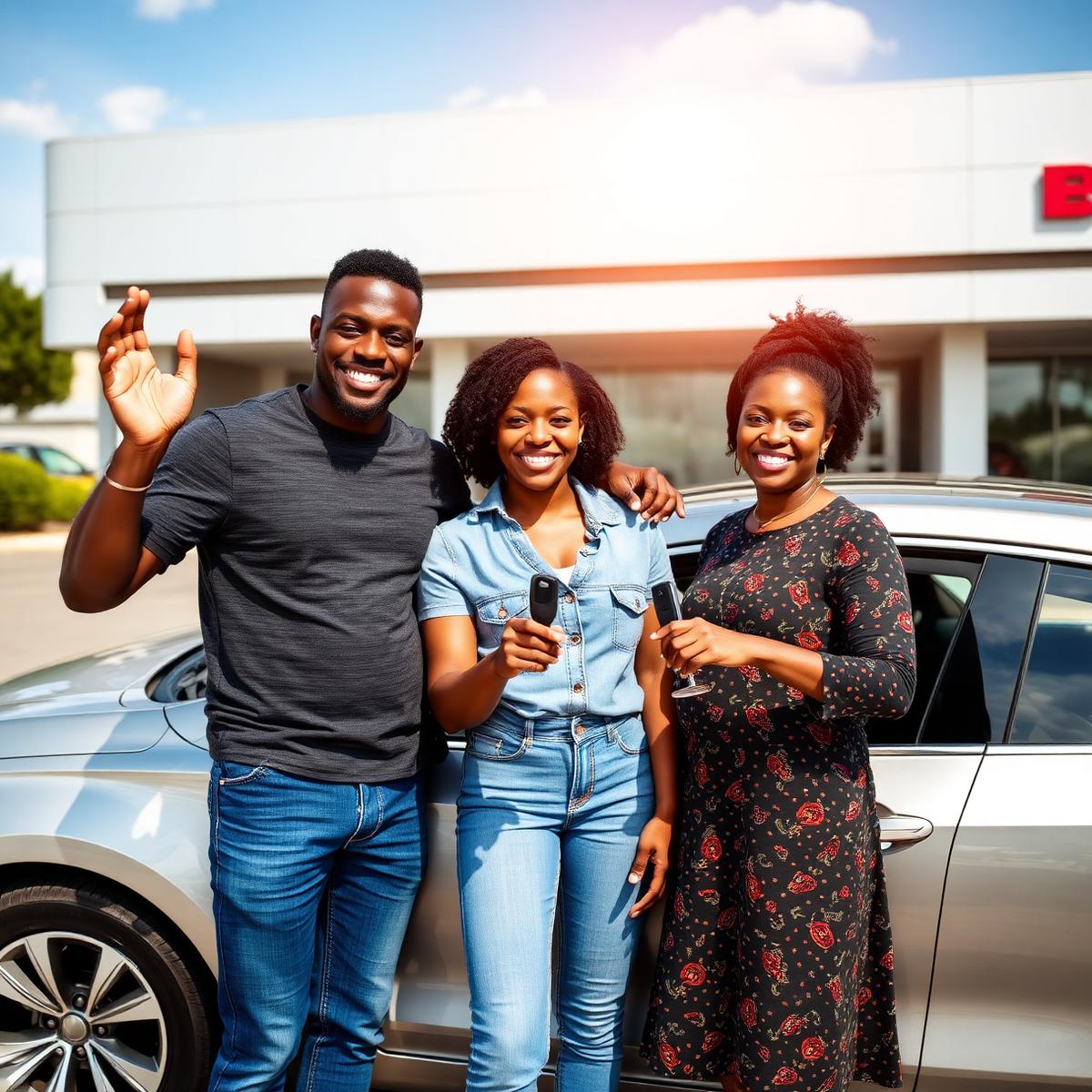 Family with new car keys